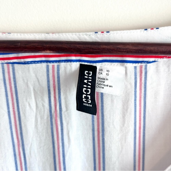 Divided H&M V neck Womens 10 Striped Button Down Crop Tie Long Sleeve Tee 0182 - Picture 3 of 6
